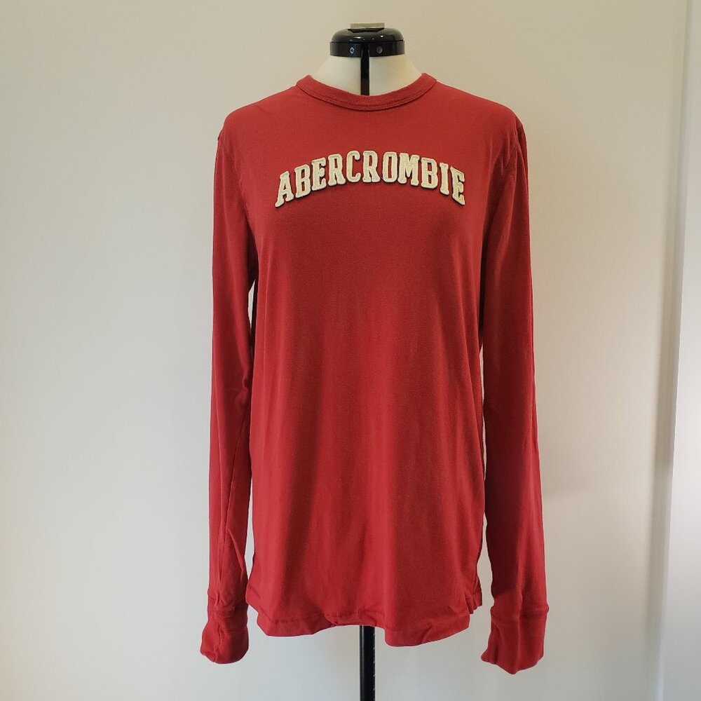 Abercrombie & Fitch Embroidered Red Muscle Long Sleeve Heavyweight Tee Size Med